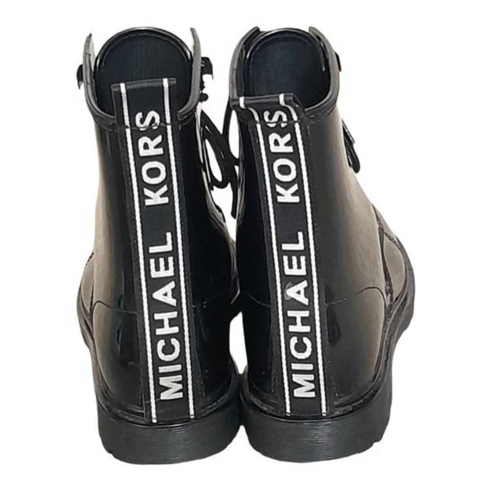 Michael Kors' Tavie‎ rain booties Black Lace Up Combat Boots Logo Pull Tab 7 New - Picture 8 of 16